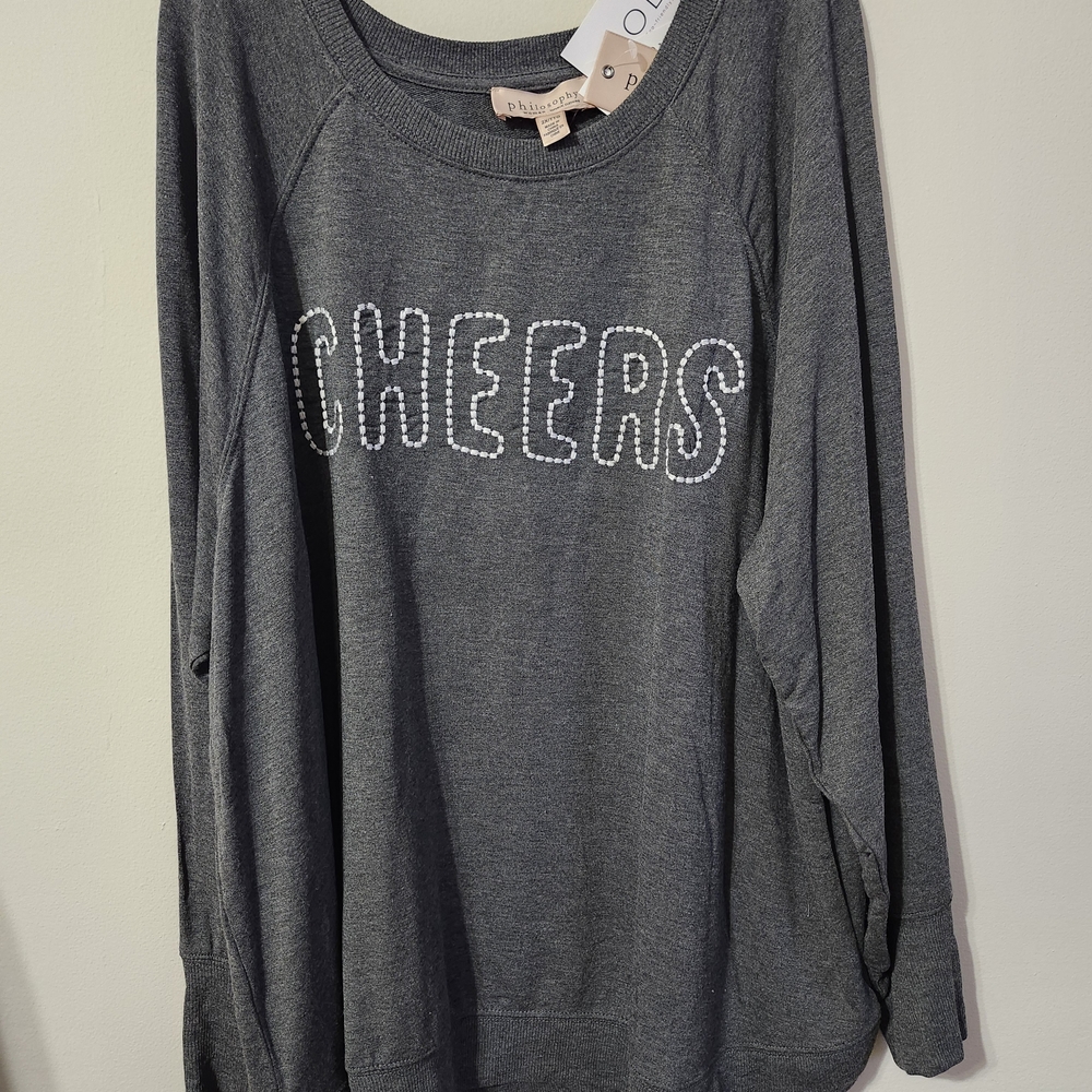Philosophy Charcoal Sweatshirt with Cheers‎ Embroidery 2XL new